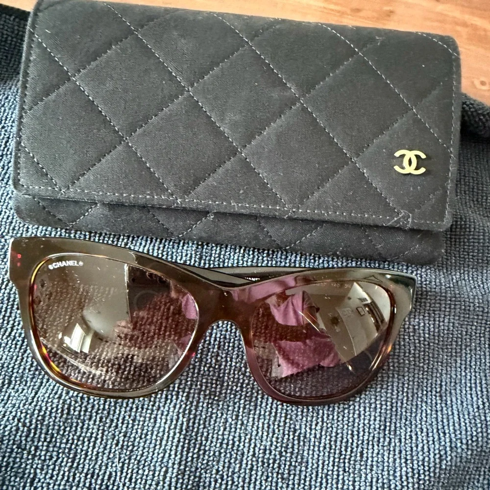 CHANEL Dark Tortoise Sunglasses with Gold Logo Accent